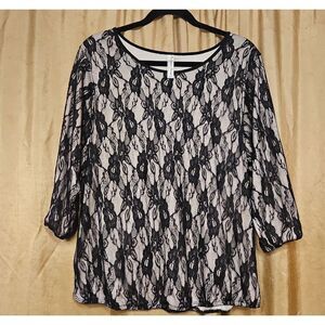 PerSeption Concept Black Lace Eyelet Overlay Blouse